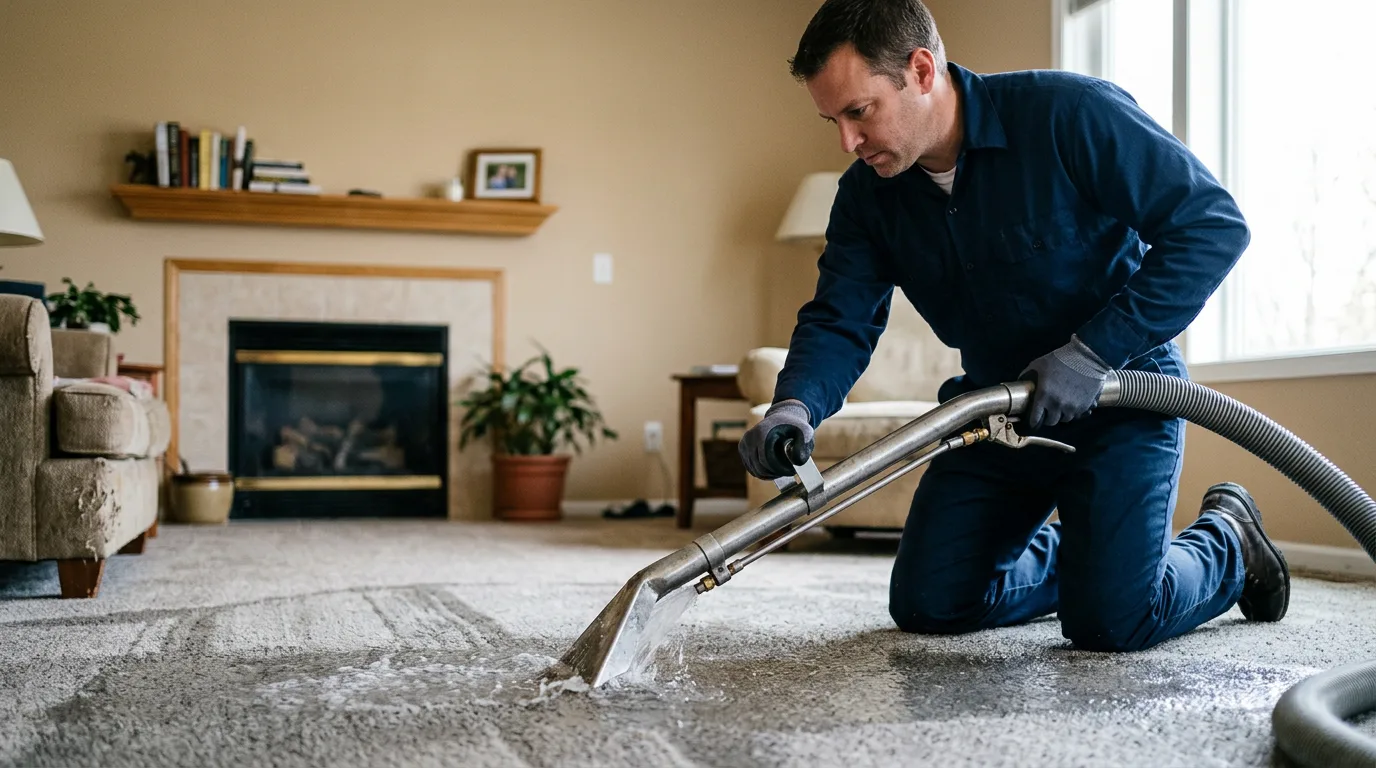 Water damage restoration technician working near Hilltop, WV